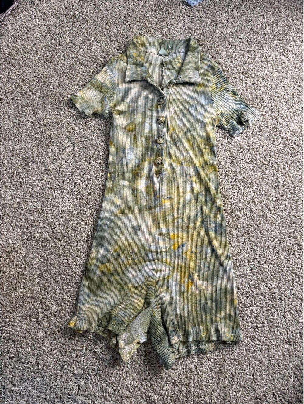 Tie-Dye Ribbed Short Sleeve Romper with Button Front